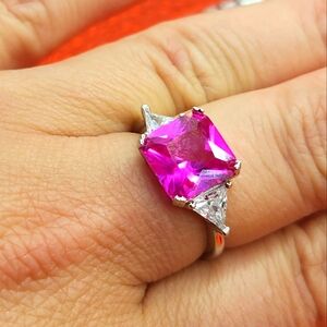 1PC 925 Real Sterling Silver Square Ring with Waterish Zirconia Choose. 2 Colors